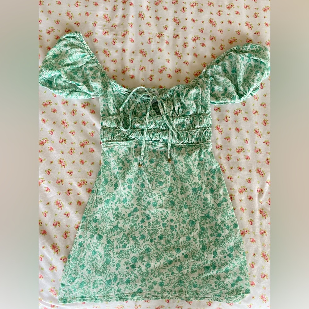 Green Floral-patterned Mini Dress